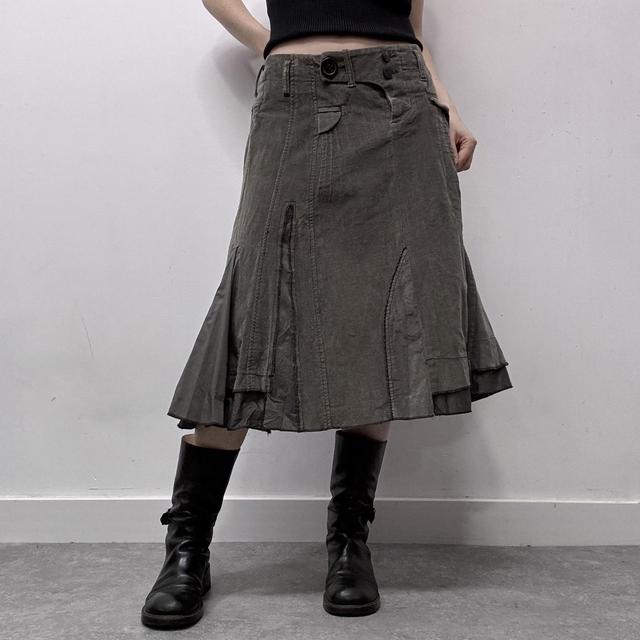 Khaki cord utility midi skirt