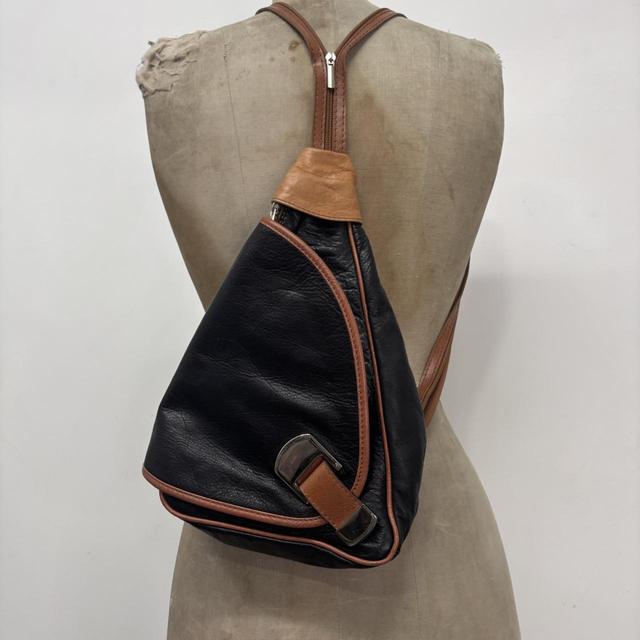 Black leather asymmetric backpack