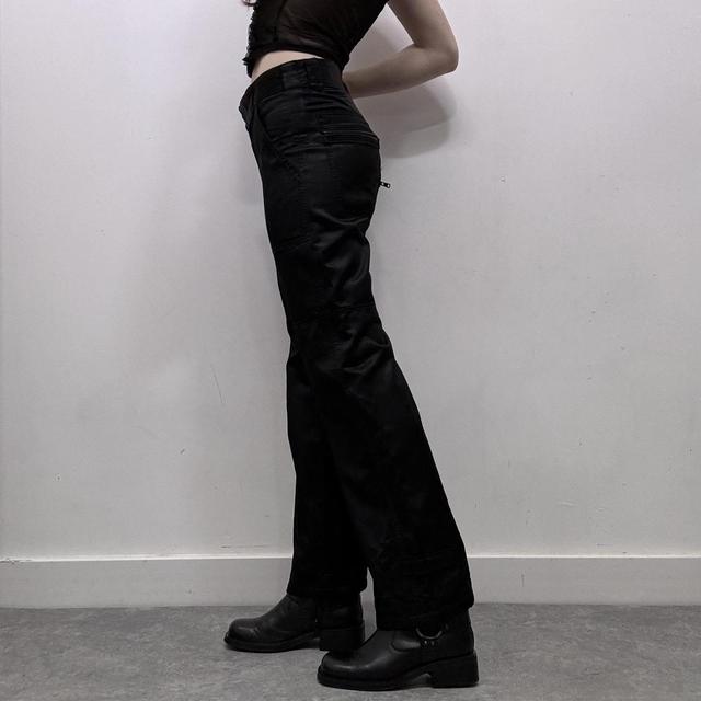 Black satin cargo pants