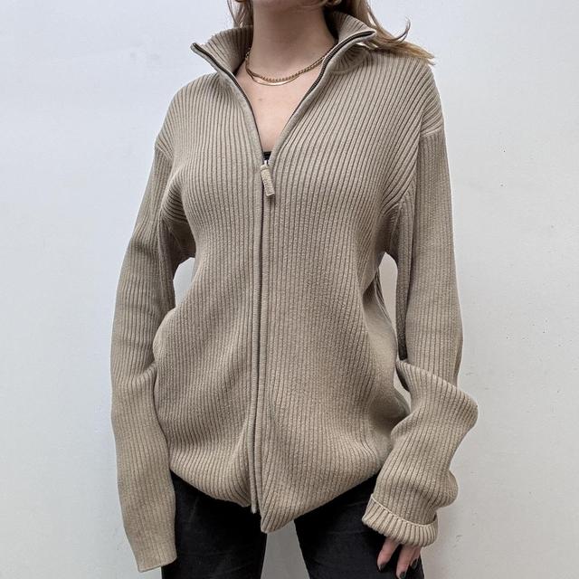 Brown slouchy ribbed cardigan
