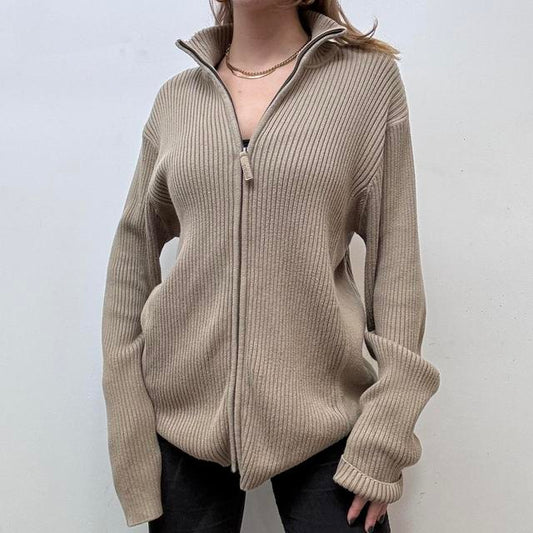 Brown slouchy ribbed cardigan