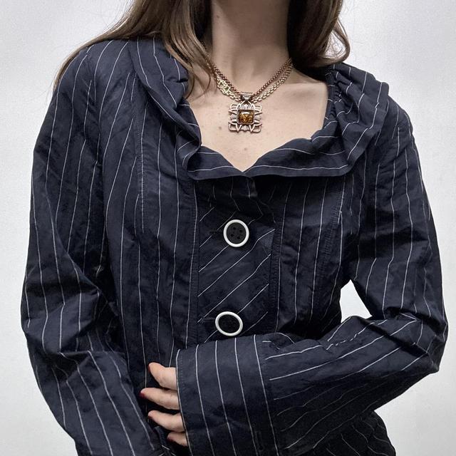 Pinstripe structured flared shirt jacket