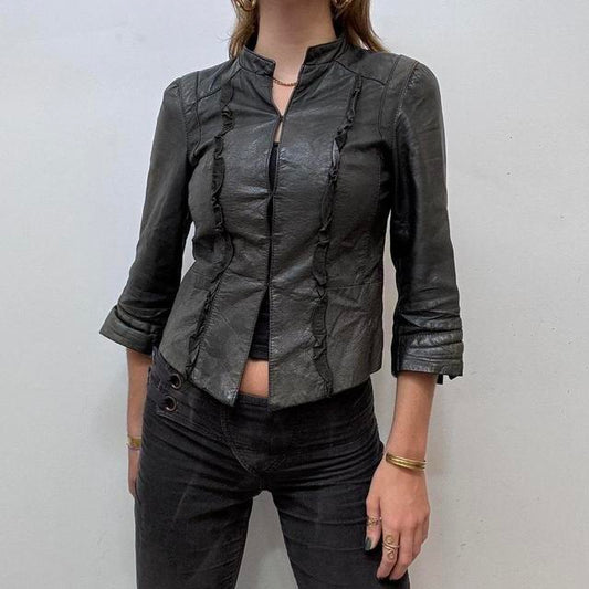Grunge black fitted leather jacket
