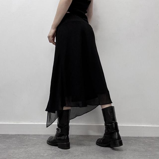 Black asymmetric midi skirt
