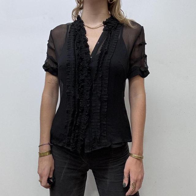 Sheer black ruffle gothic lace shirt