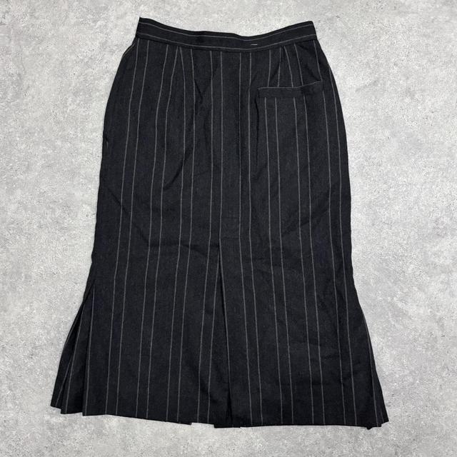 Grey pinstripe flared slit midi skirt