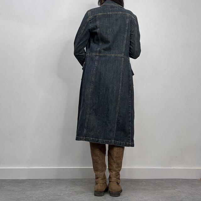 Long mid-wash denim trench coat mac
