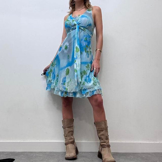 Blue floral watercolour dress