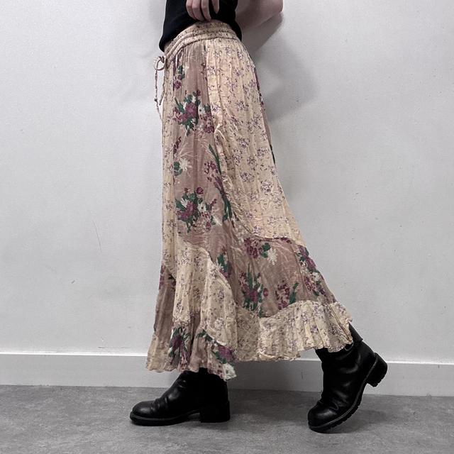 Sheer patchwork floral ruffle skirt