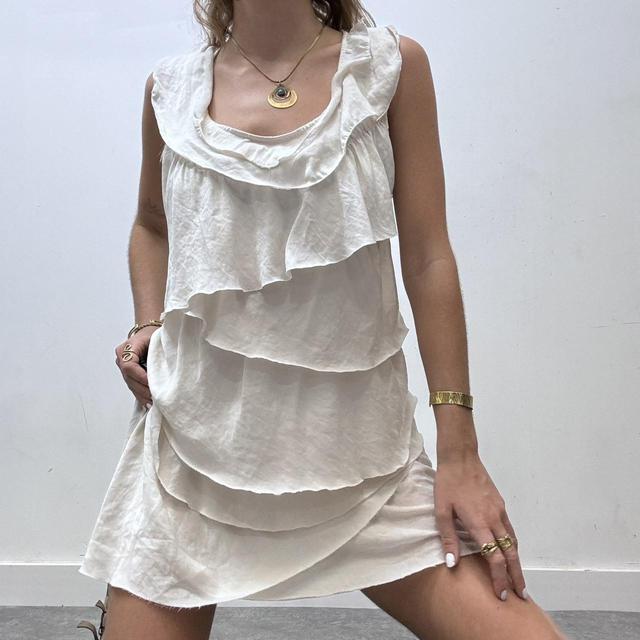 Cream layered ruffle mini dress