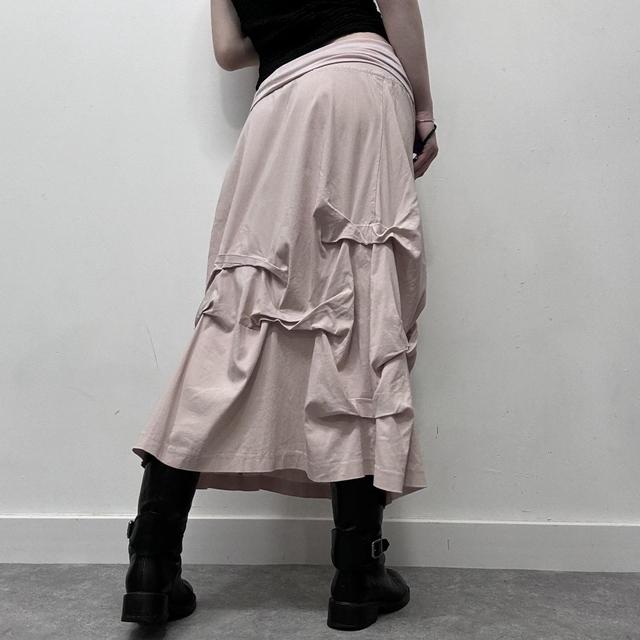 Pink gathered drape maxi skirt