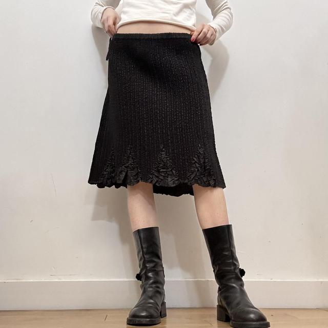 Black pleated midi skirt