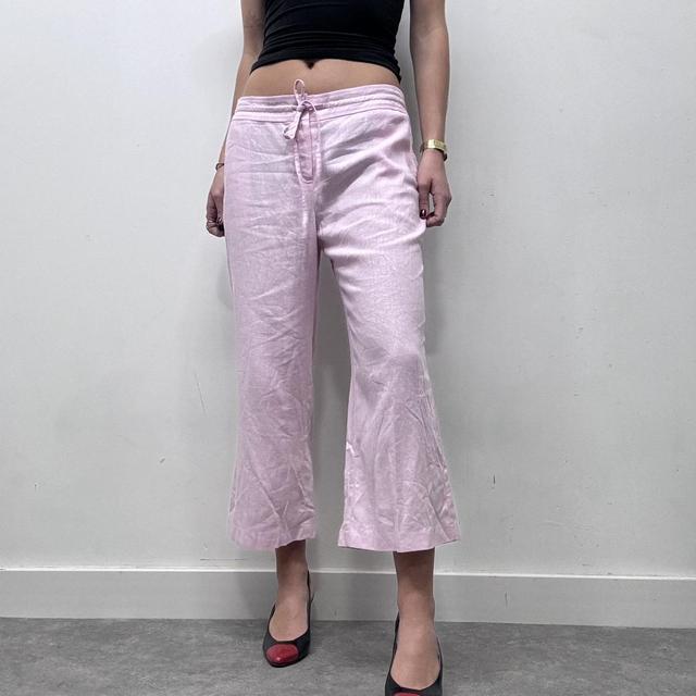 Pink linen capri suit trousers