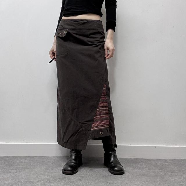 Brown asymmetric a-line maxi skirt