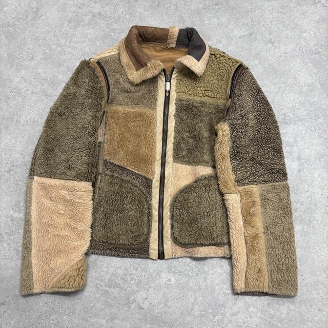 Leather sheepskin patchwork jacket
