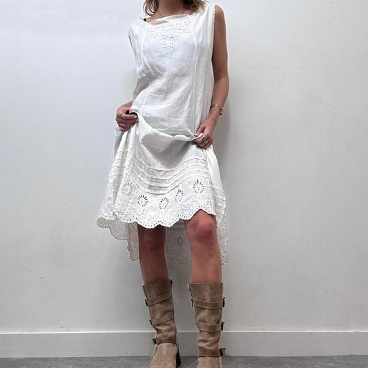 White cotton lace antique dress