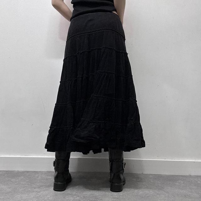 Tiered black cord maxi skirt