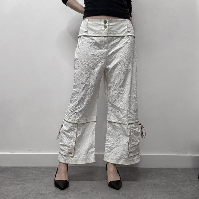 White flared crinkle hippie trousers