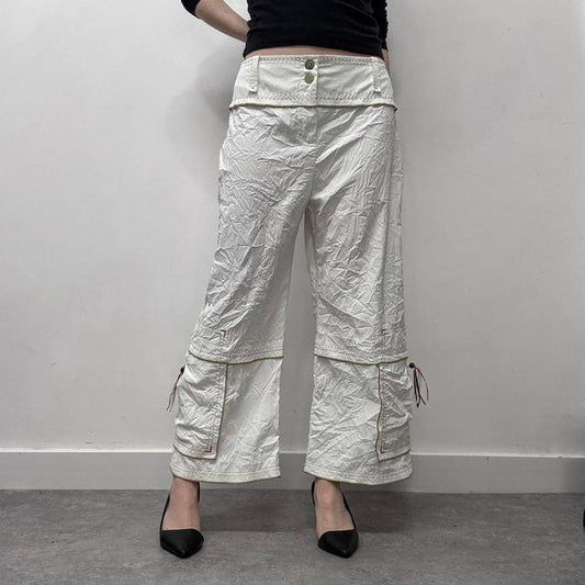 White flared crinkle hippie trousers