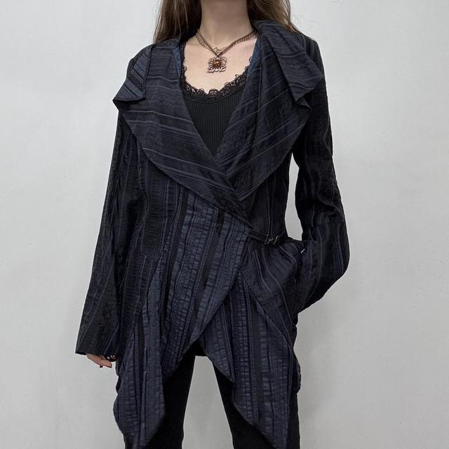 Navy pinstripe asymmetric layered jacket