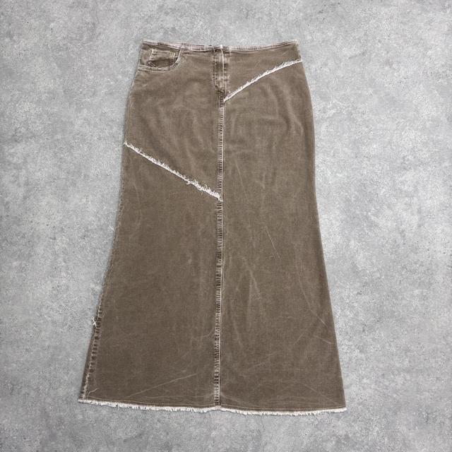 Tan cord distressed maxi skirt