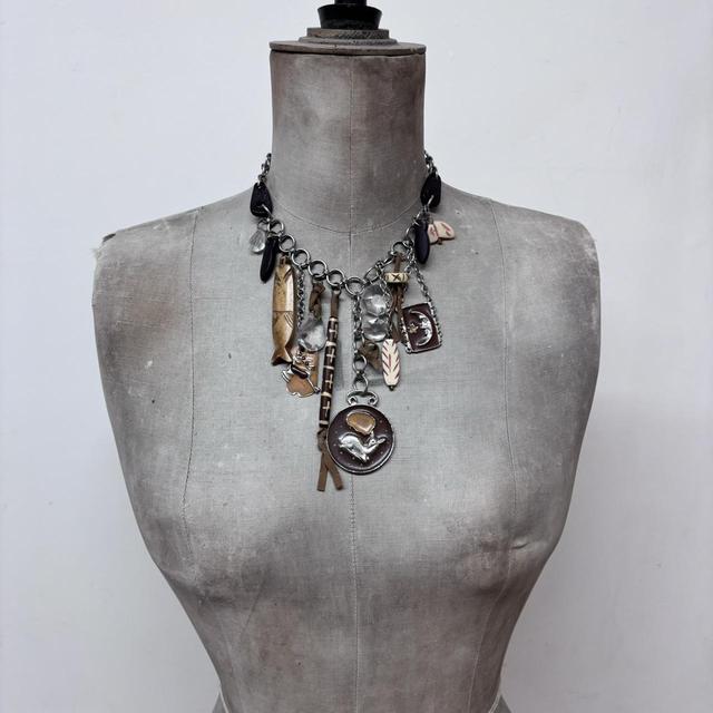 Layered chain archival charm necklace
