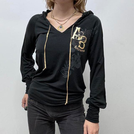 Black y2k graphic hoodie top