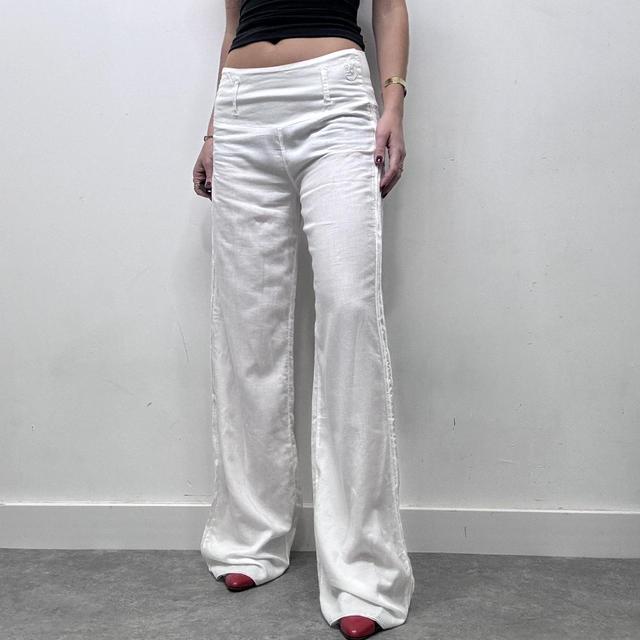White minimalist flared wide leg trousers