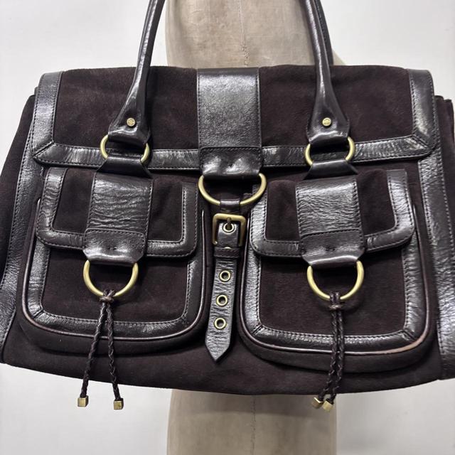 Dark brown suede pocket shoulder bag