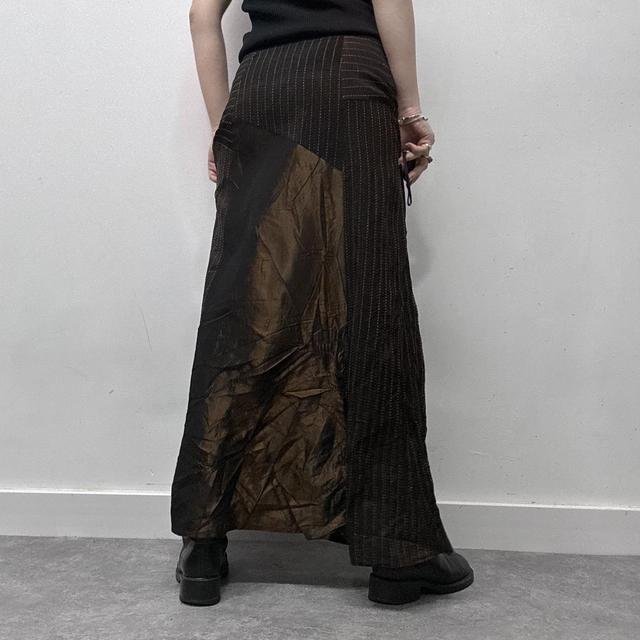 Brown satin pinstripe maxi skirt