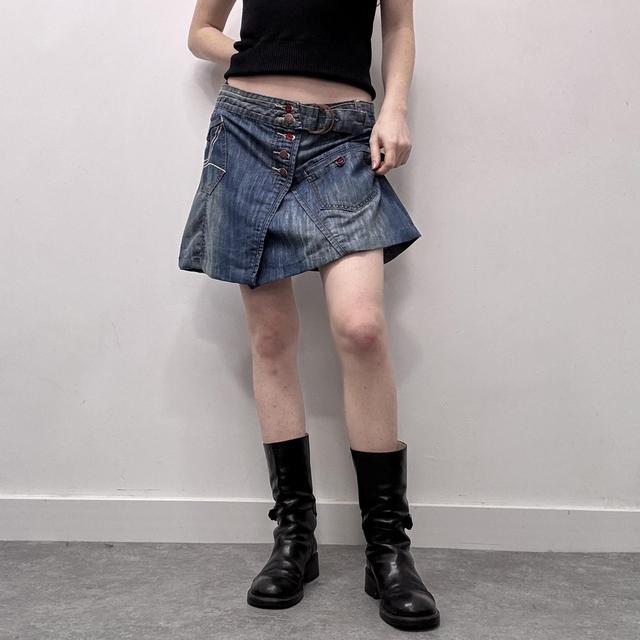 Asymmetric denim mini skirt