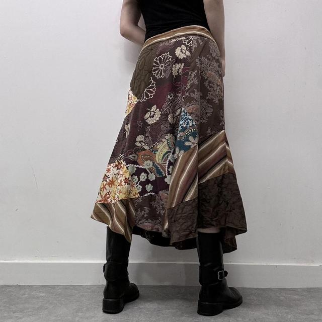 Brown floral patterned patchwork skirt