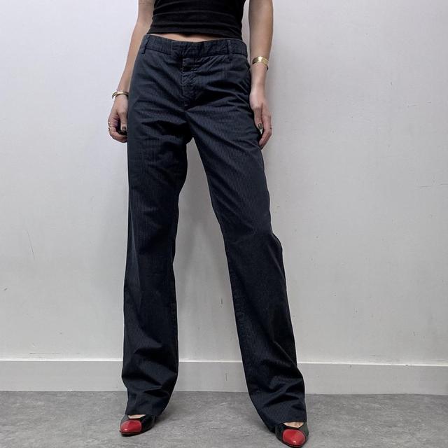 Navy pinstripe wide leg flare suit trousers