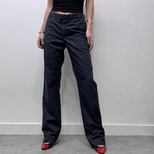 Navy pinstripe wide leg flare suit trousers