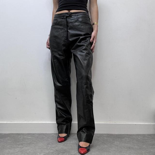Black balloon leg leather pants