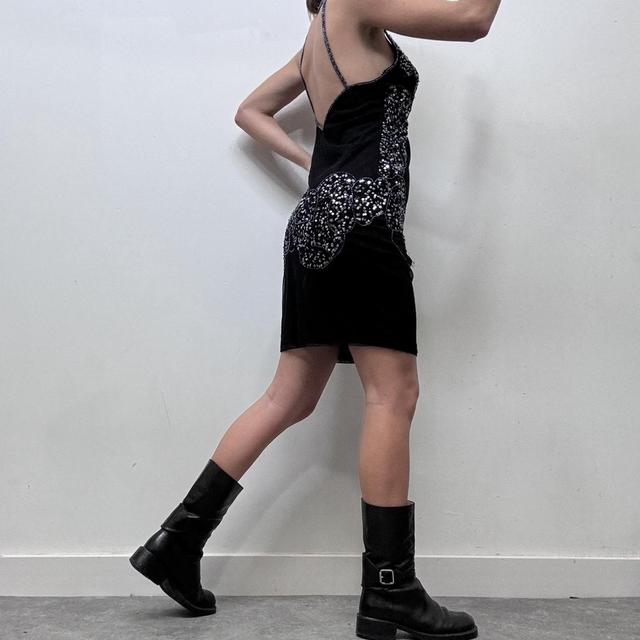 Beaded sequin black midi dress