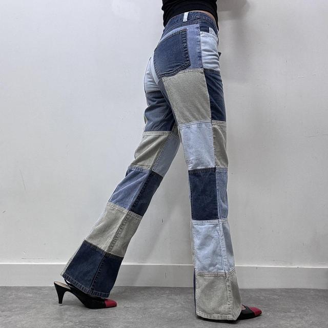 Denim corduroy patched flared jeans