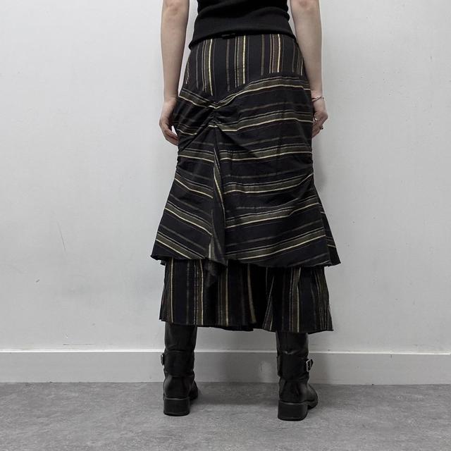 Pinstripe asymmetric ruched midi skirt