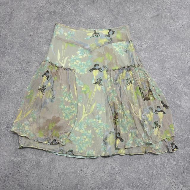 Pastel silk floral midi skirt