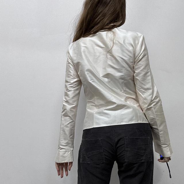 Cream gathered silk flared shirt