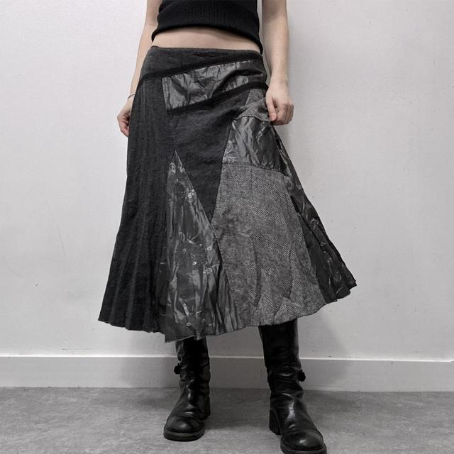 Grey tweed patchwork grunge midi skirt