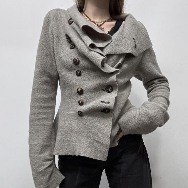Asymmetric wool button jacket