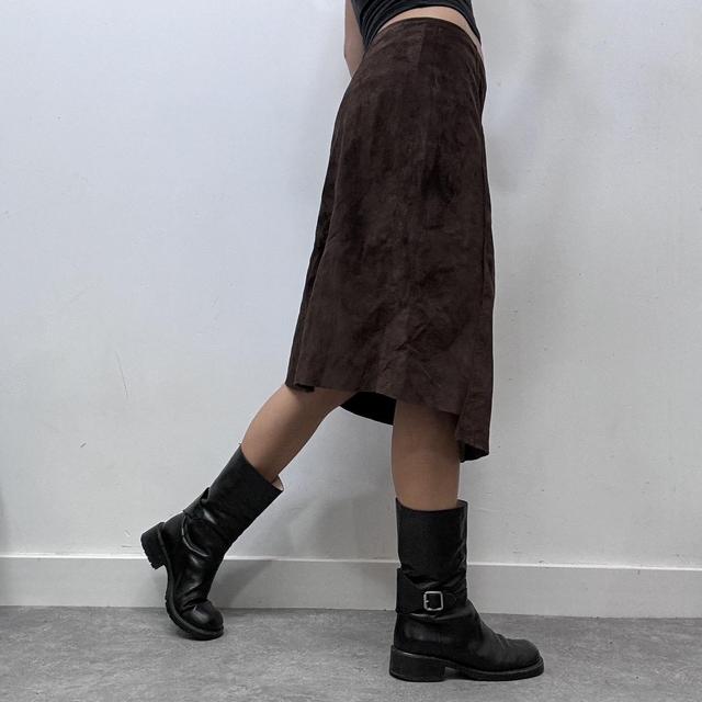 Brown suede asymmetric slit skirt