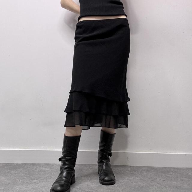 Black layered midi skirt