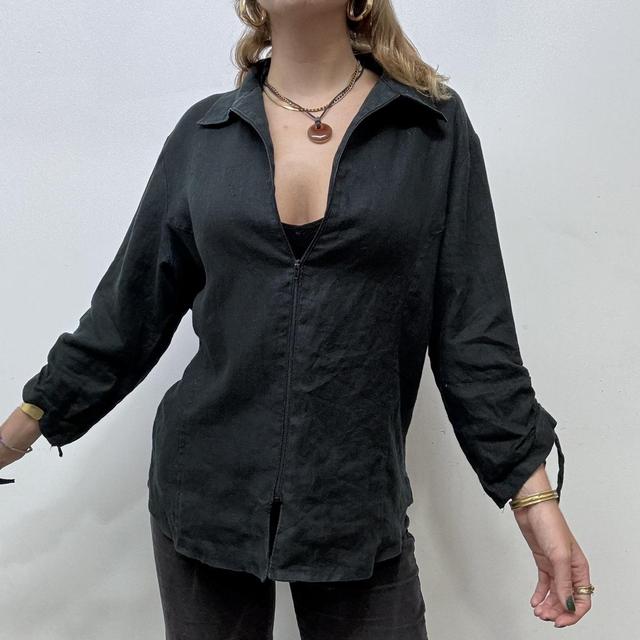 Black linen utility jacket