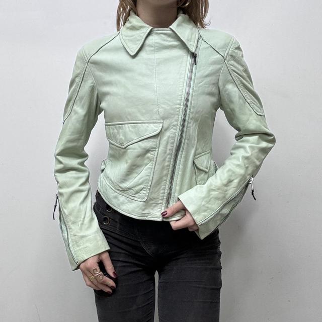 Mint leather biker jacket