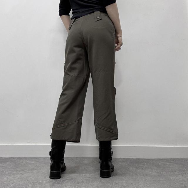 Khaki cropped cargo wide-leg trousers