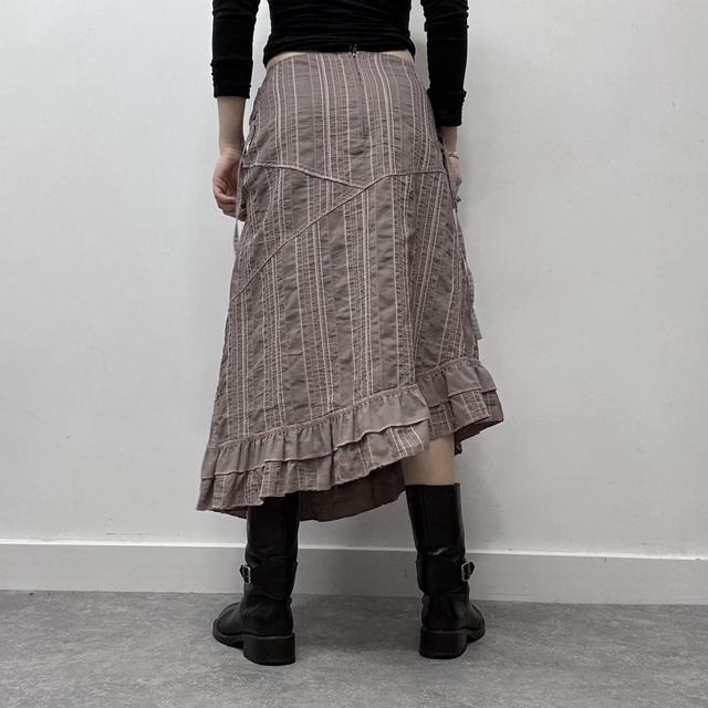 Pinstripe asymmetric flared midi skirt