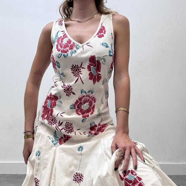 White flared bias cut floral maxi dress