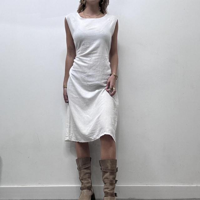 White linen embroidered anitque style dress